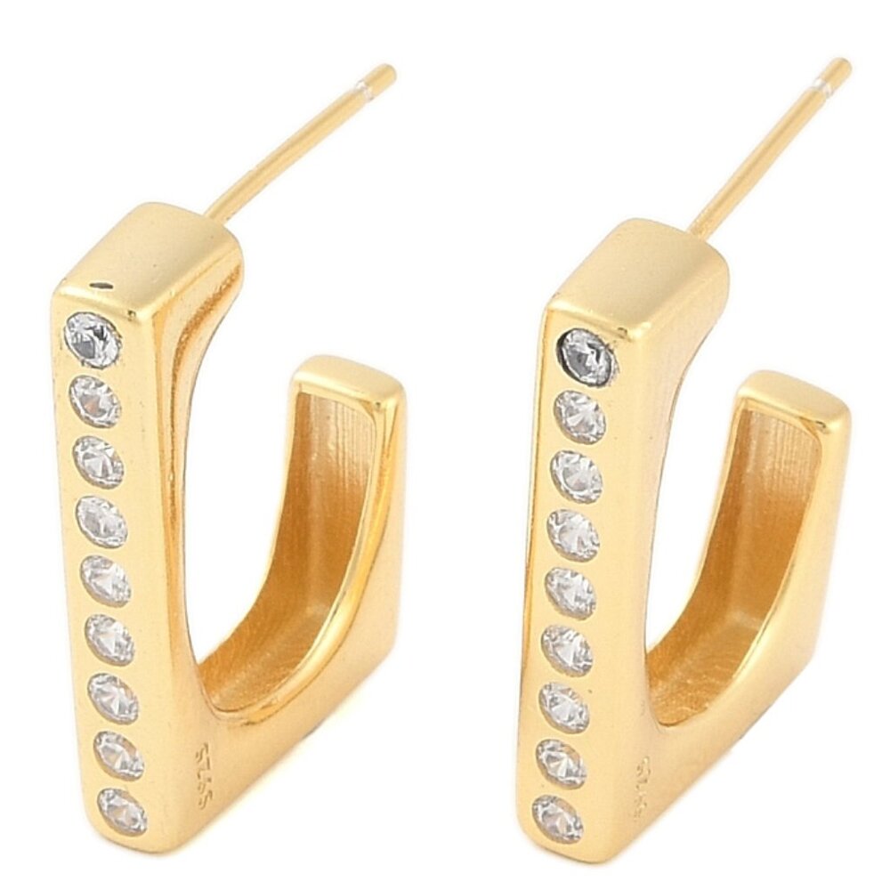 925 Sterling Silver Micro Pave Clear CZ Stud Earrings, Rectangle 20x4mm